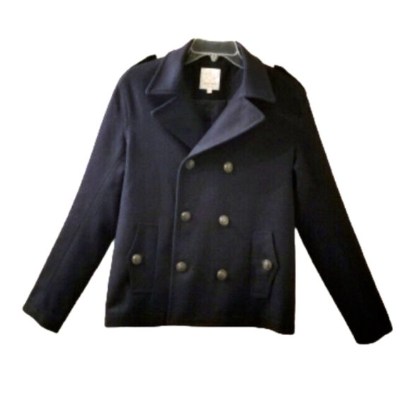 Merkaba by Di Nuovo Jackets & Blazers - MERKABA by DI NUOVO Navy Blue Pea Coat Sz 34 Large Wool Double Breasted Jacket